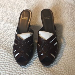 Stuart Weitzman brown leather slides- NEW